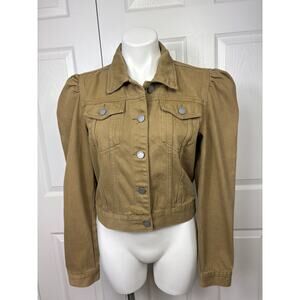 BLANK NYC Women's Khaki Brown Denim Jacket Puff Sleeve - Size Medium